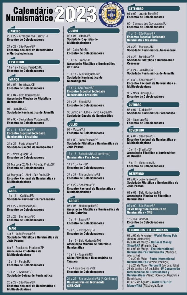 Calendário de Encontro de Colecionadores